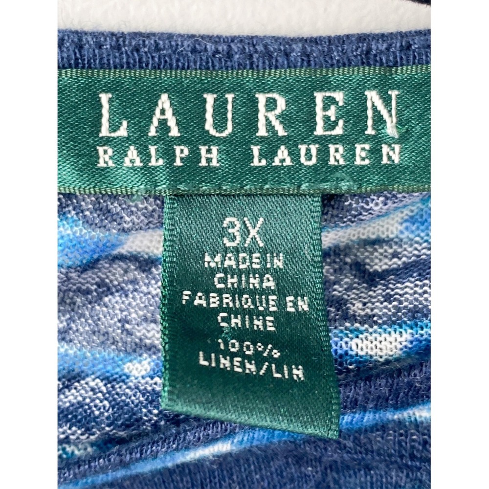 Lauren Ralph Lauren Womens 100% Linen Top 3X Blue Tie Dye Coastal Lightweight - Picture 6 of 8